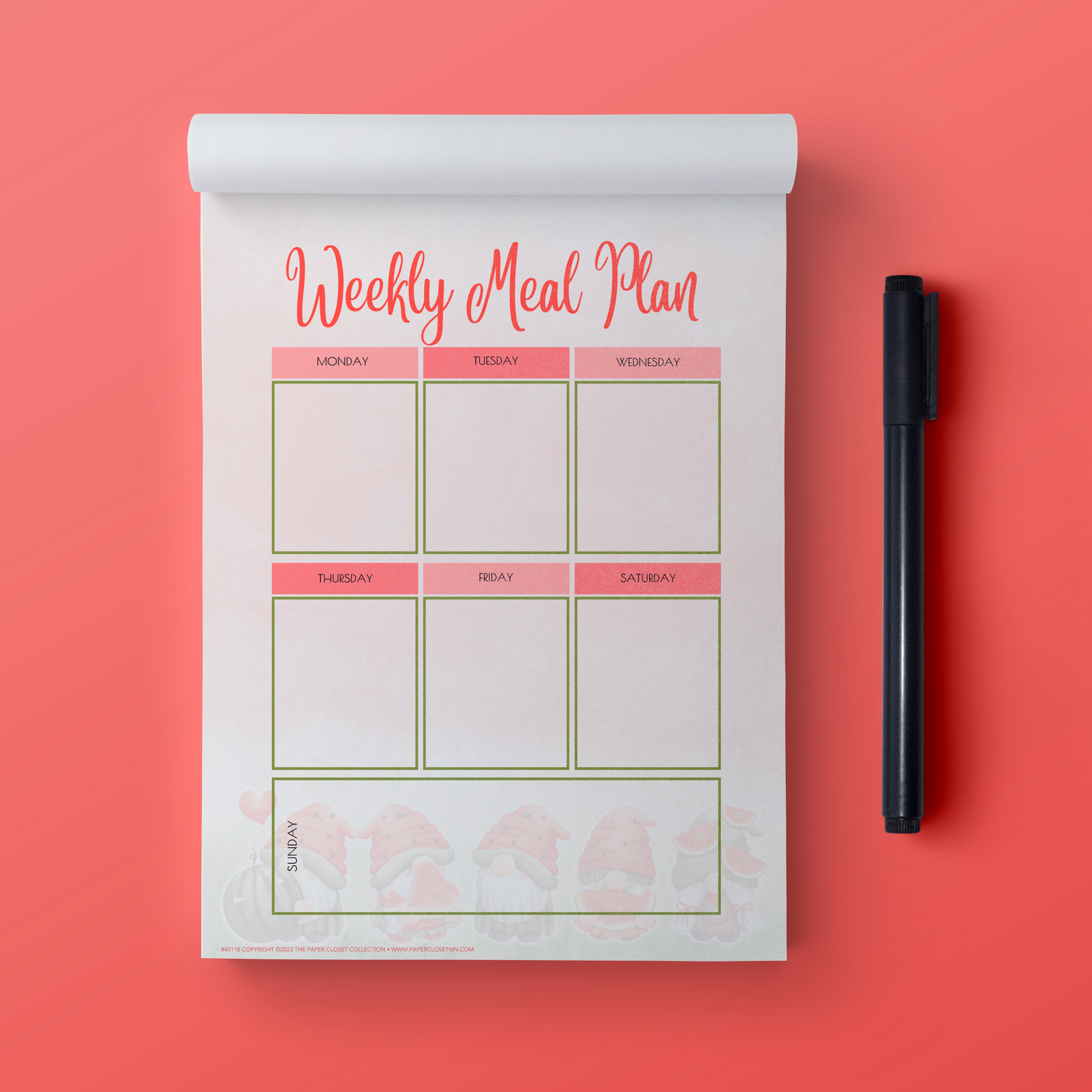 Summer Gnomes Meal Planner Pad