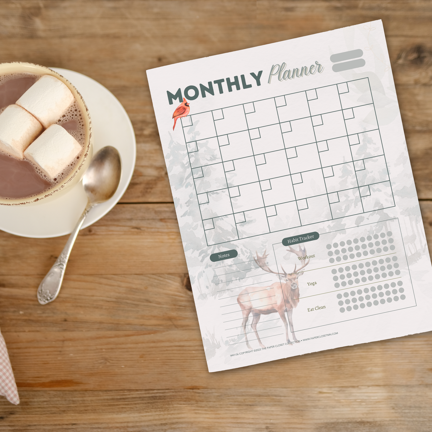 Winter Woodlands Monthly Bullet Journal Log Pad