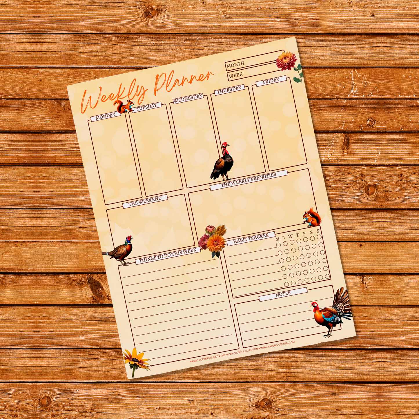 Autumn Animals 2024 Weekly Planner Checklist Notepad