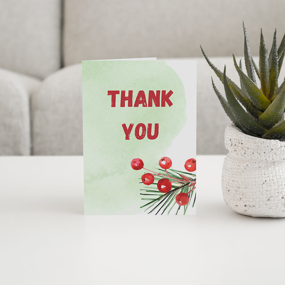 Red Berry Watercolor Thank You Card