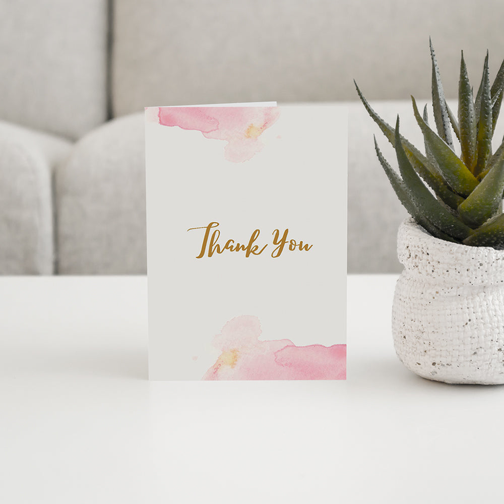 Pink Watercolor Thank You Card