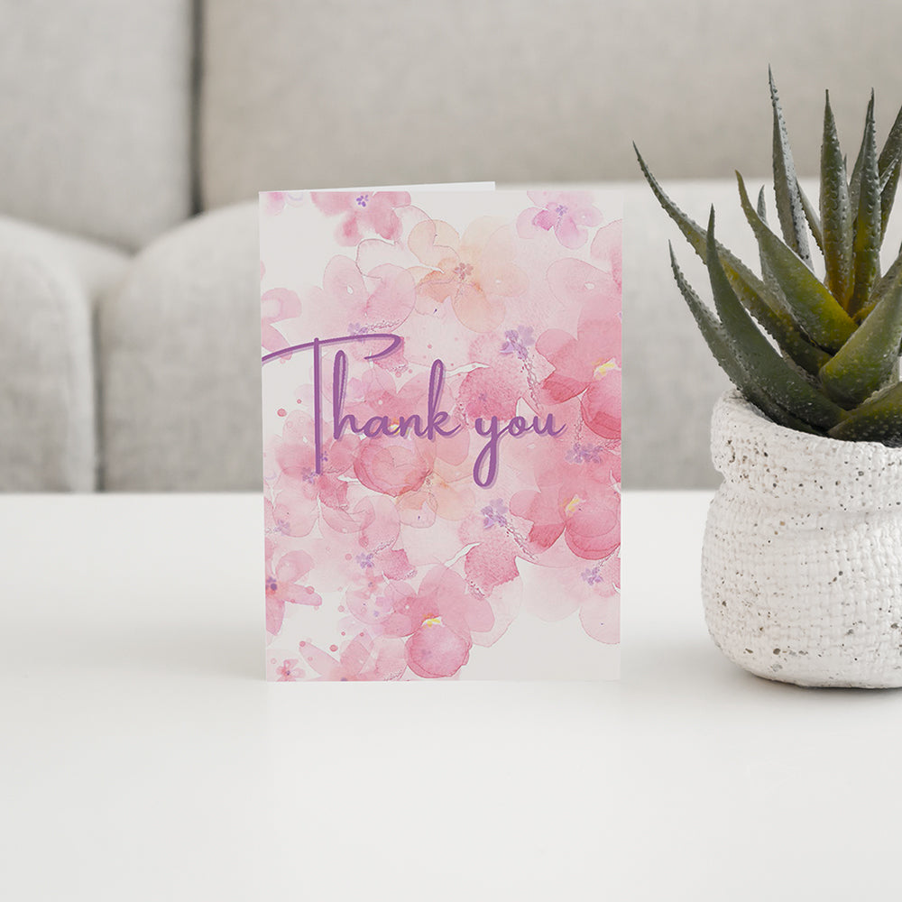 Pink Floral Watercolor Thank You Card