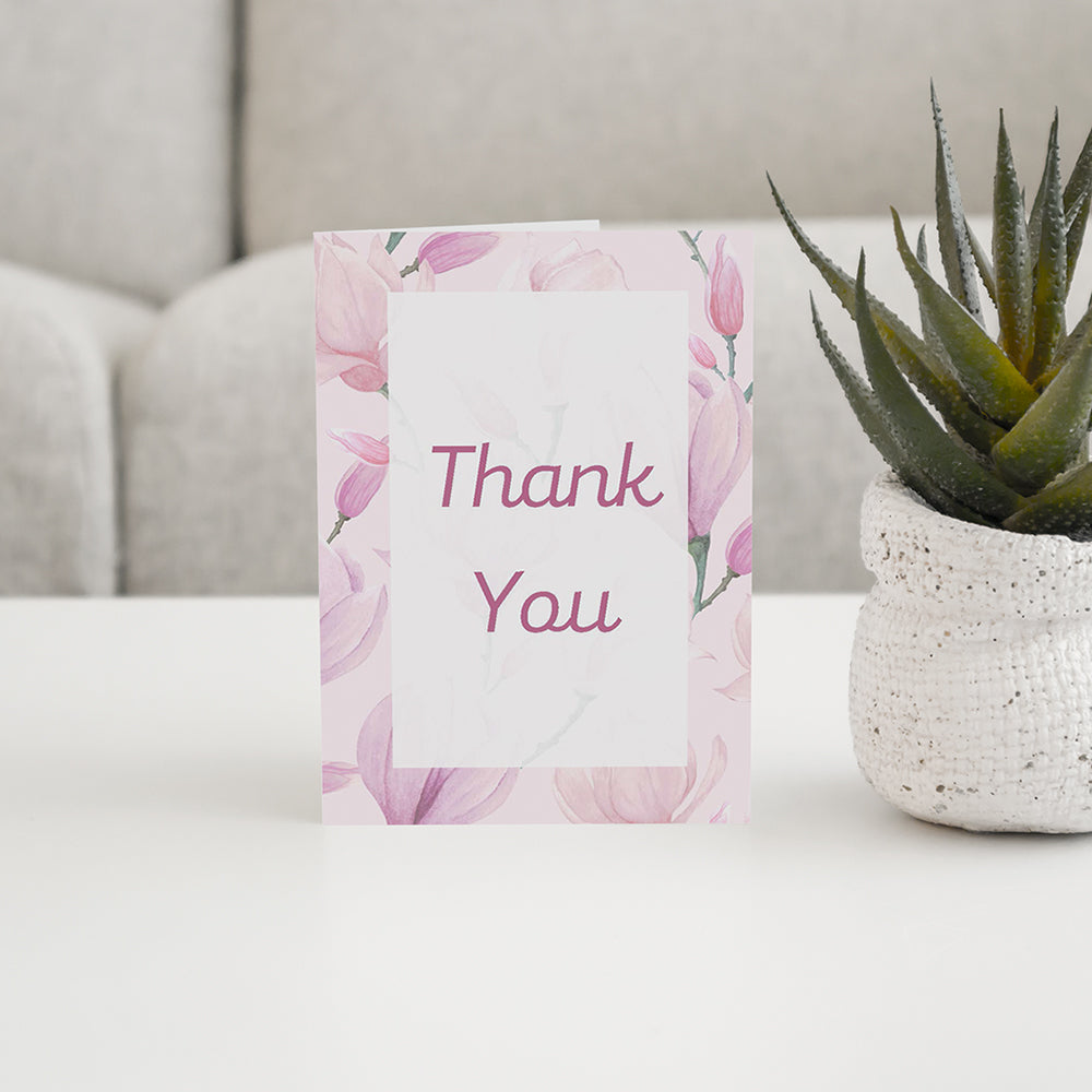 Pale Pink Floral Watercolor Thank You Card