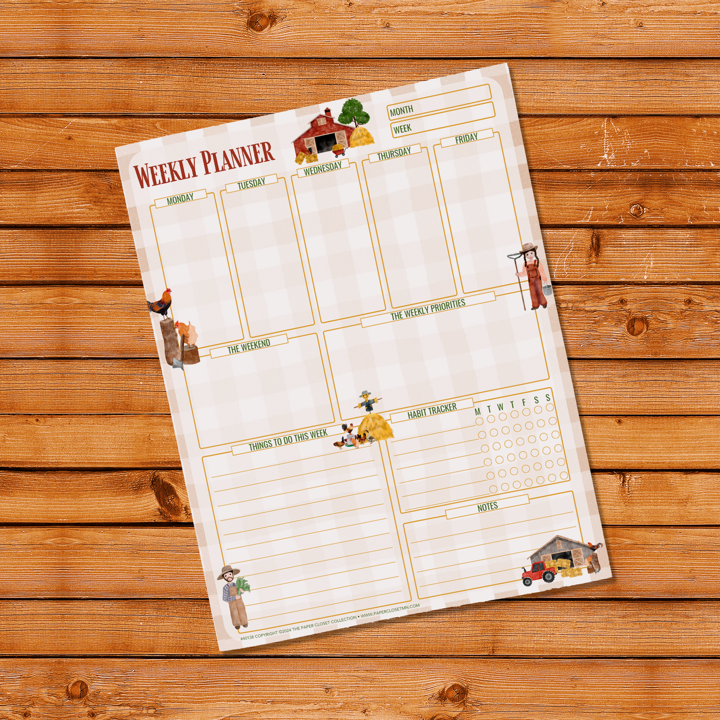 Autumn Barns 2024 Weekly Planner Checklist Notepad