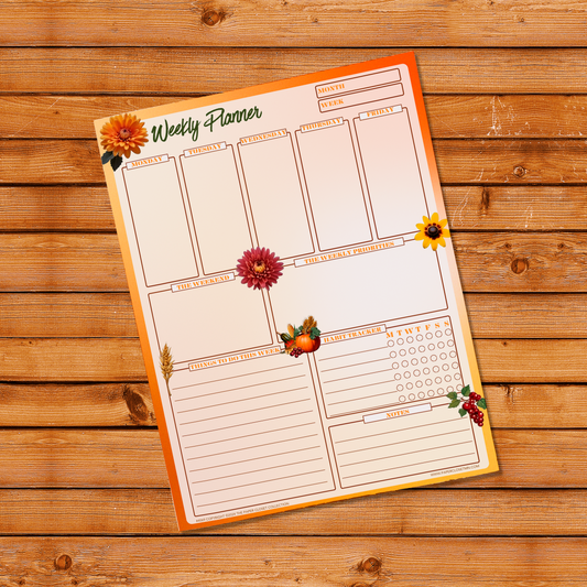 Autumn Botanicals 2024 Weekly Planner Checklist Notepad