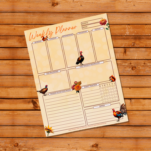 Autumn Animals 2024 Weekly Planner Checklist Notepad