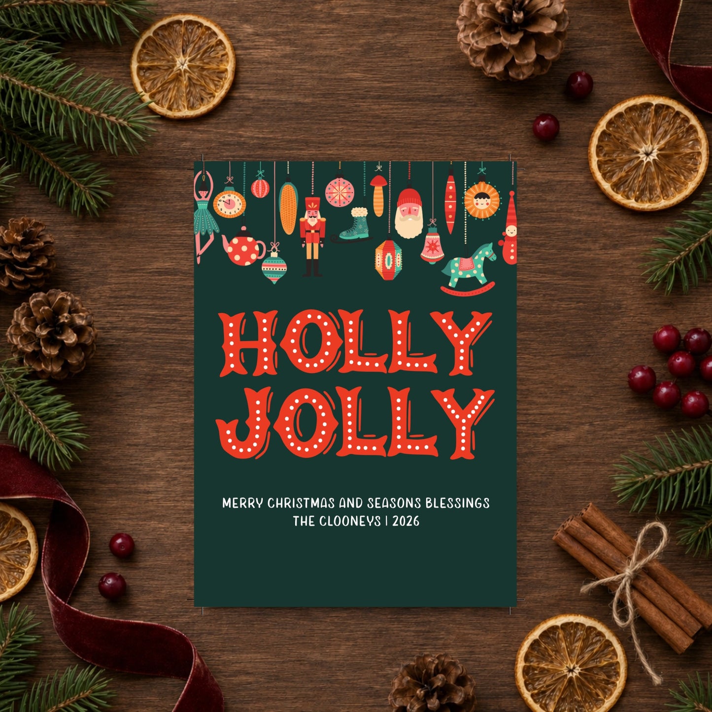 Holly Jolly Ornaments Folded Card with Envelopes