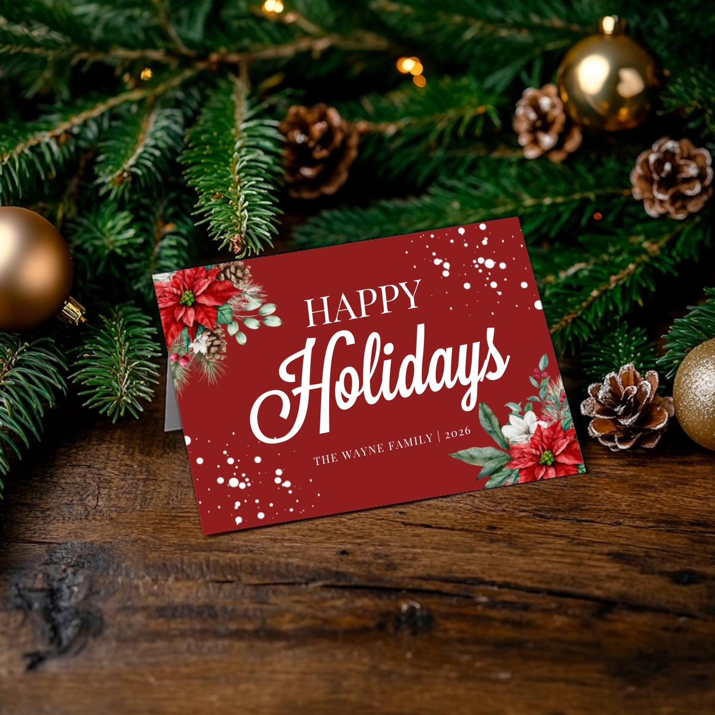 Happy Poinsettias Folded Card with Envelopes
