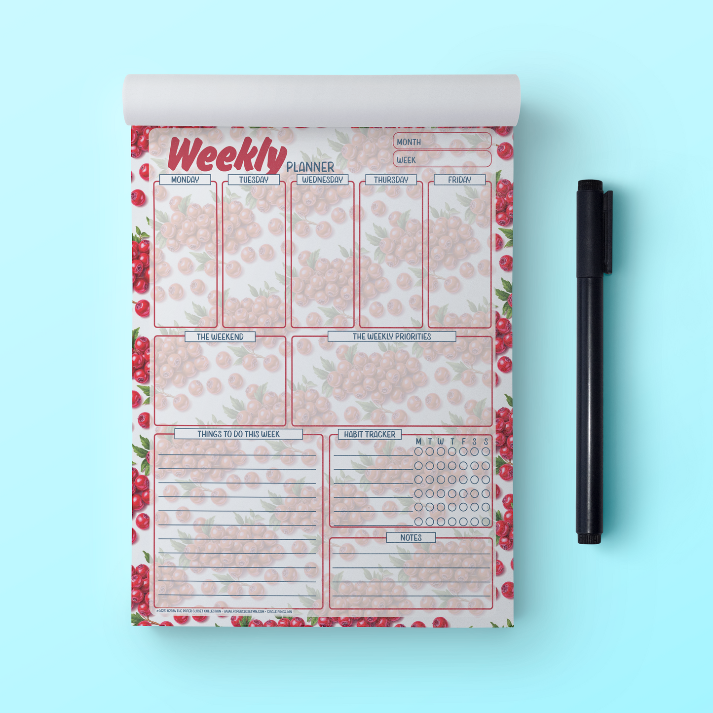 Winter Florals 2024 Weekly Planner Checklist Notepad