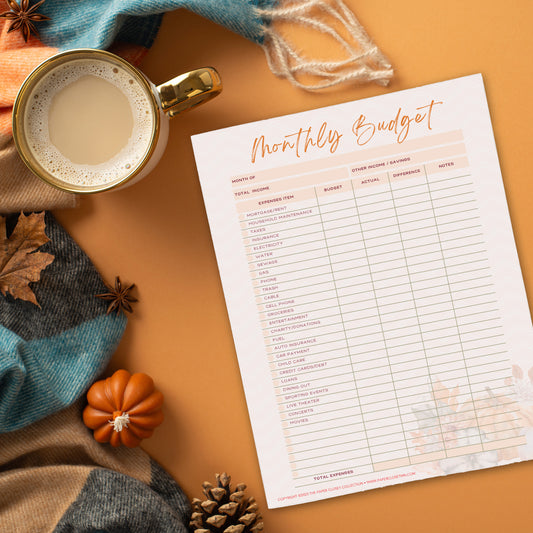 Autumn Monthly Budget Planner Pad
