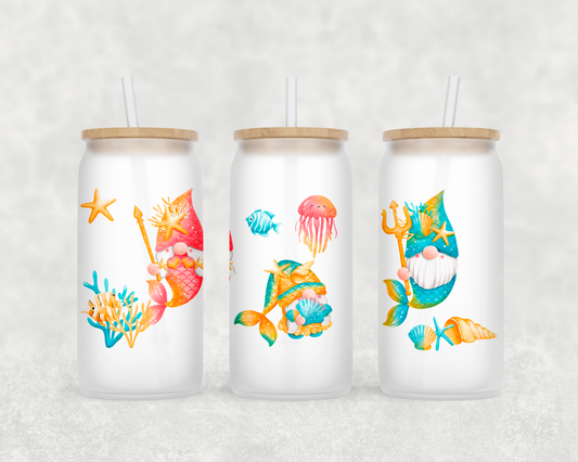 Mergnomes Themed Frosted Glasses with Bamboo Lid and Straw