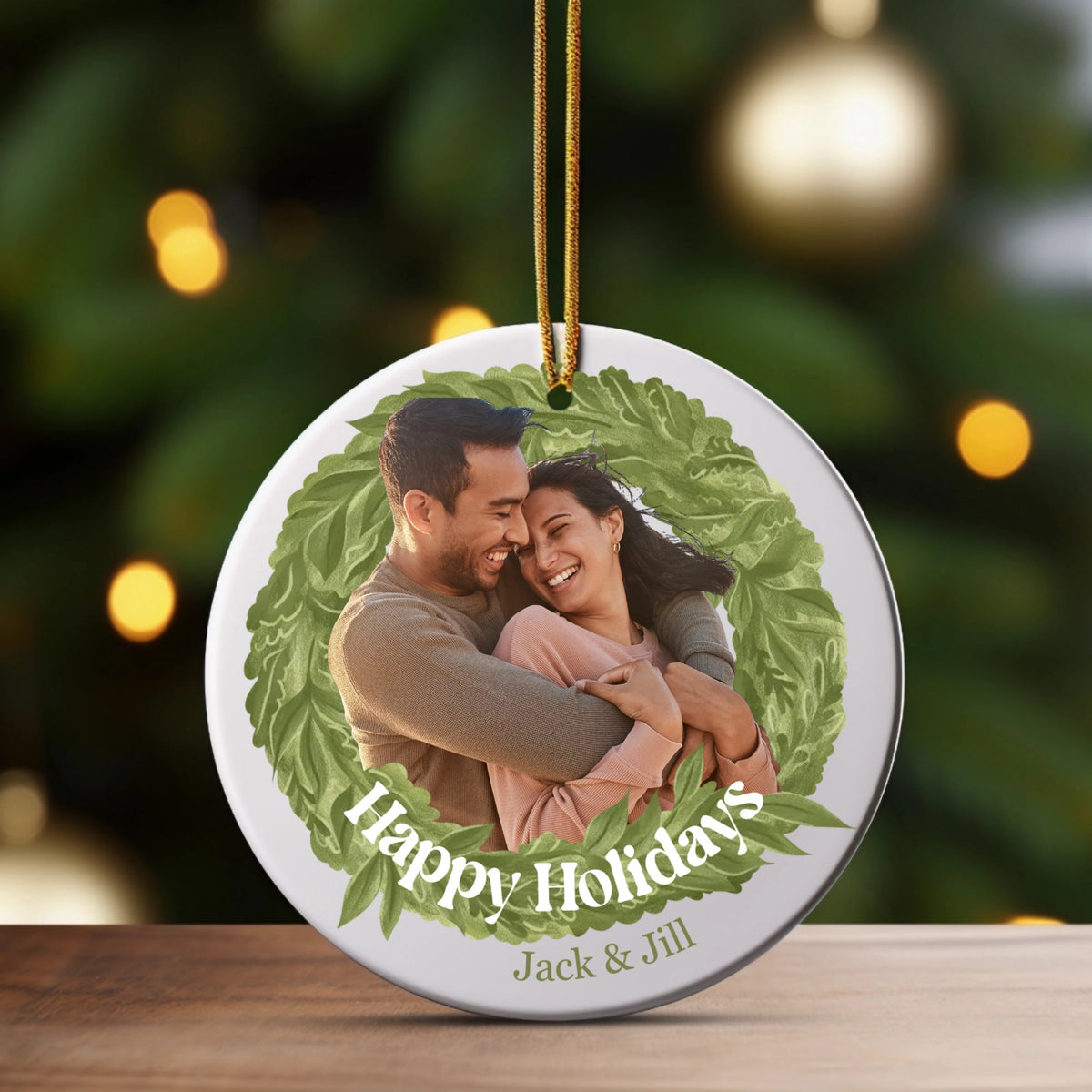 Wreath Frame with Watercolor Photo Porcelain Ornament