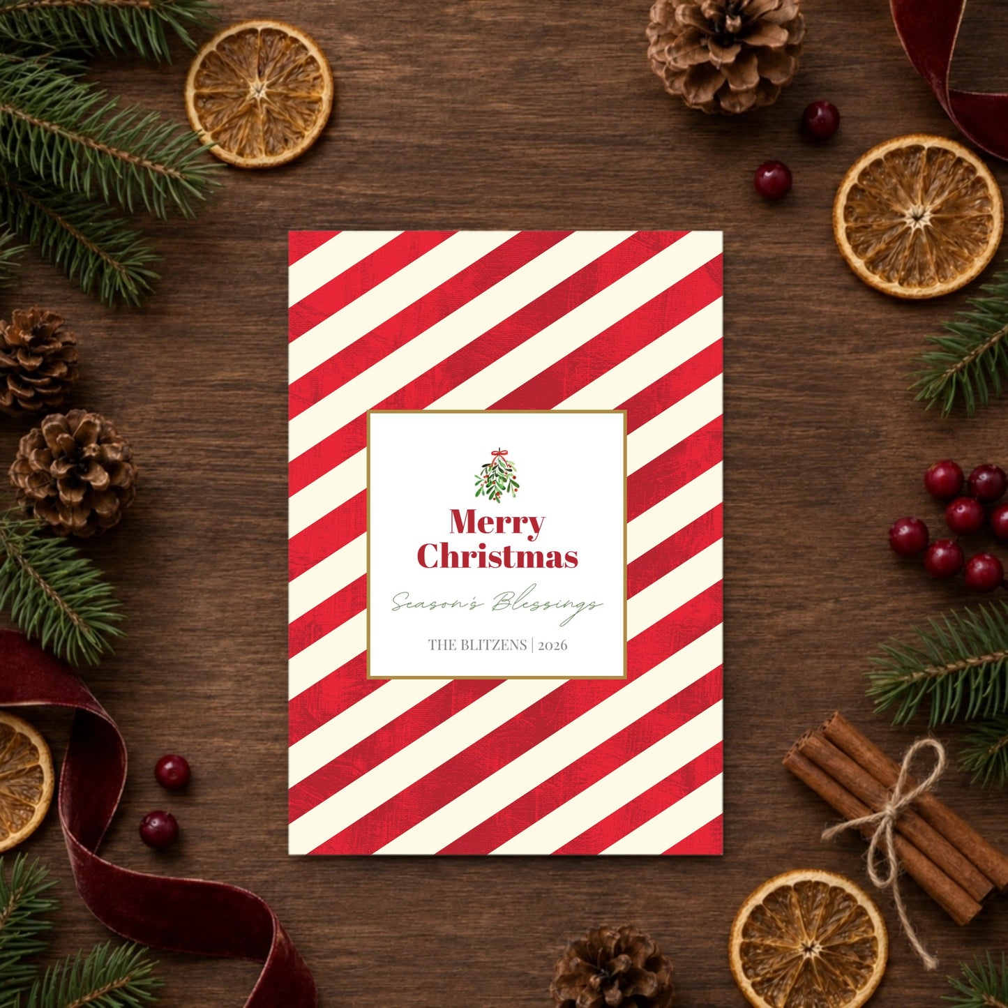 Candy Cane Love Folded Card with Envelopes
