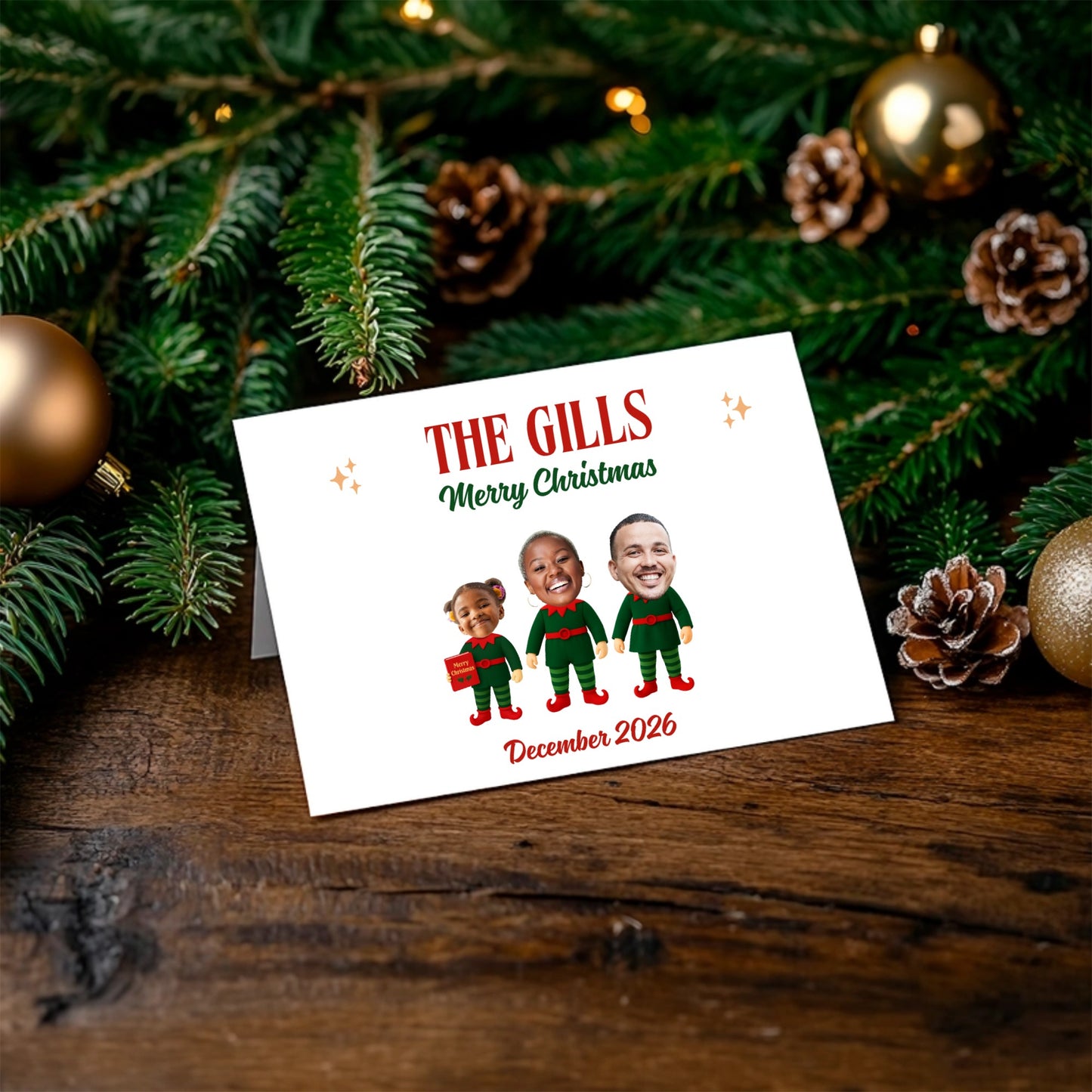 Elf Family Folded Card with Envelopes