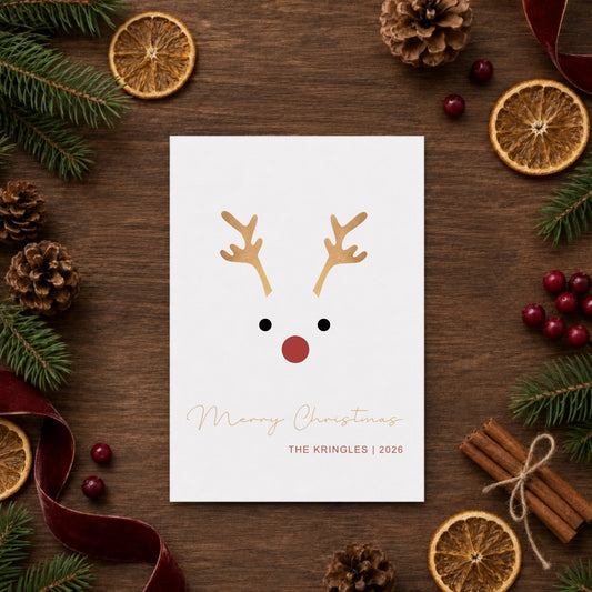 Red Nosed Reindeer Folded Card with Envelopes